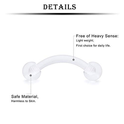 16G Clear Plastic Curved Barbells Eyebrow Ring Snake Eyes Tongue Rings Acrylic Bioflex Cartilage Helix Tragus Earrings Nipple Belly Lip Ring Piercing Retainer Length 6mm 8mm 10mm 12mm 36pcs - color: 36Pcs 16G 8mm