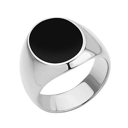 555Jewelry Stainless Steel High Polish Plain Oval Black Onyx Signet Ring for Men - color: Silver