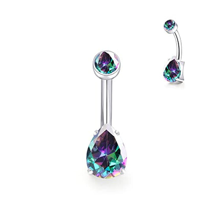 limerencia 14G G23 Titanium Belly Button Ring with Small Teardrop Cubic Zirconia 10mm Internally Threaded Navel Piercing Jewelry - color: Rainbow Quartz