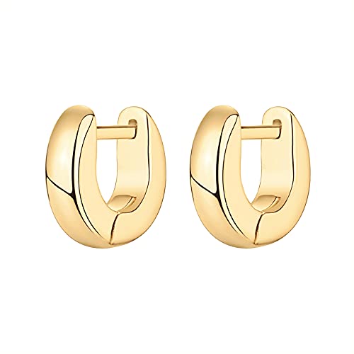 PAVOI 14K Gold Plated Chunky Huggies Earrings for Women - 925 Sterling Silver Posts Small Gold Huggie Hoop Earrings - Ultra Thick Hoops Trendy Jewelry - style: Thick