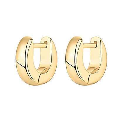 PAVOI 14K Gold Plated Chunky Huggies Earrings for Women - 925 Sterling Silver Posts Small Gold Huggie Hoop Earrings - Ultra Thick Hoops Trendy Jewelry - style: Thick