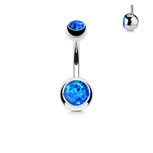 FIFTH CUE 14GA Surgical Steel & Synthetic Opal Resin Belly Button Ring, 3/8" Length, 5mm x 8mm Ball - Classic Look, Highly Rate Belly Rings for Women, Super High Quality - style: 5- Opal Blue