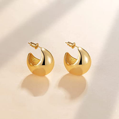Chunky Gold Hoop Earrings for Women 14k Gold Plated Thick Triple Earrings | Hypoallergenic Trendy Chunky Gold Hoops Earrings,Dainty Jewelry Gifts for Women - style: Gold Hoop Earrings