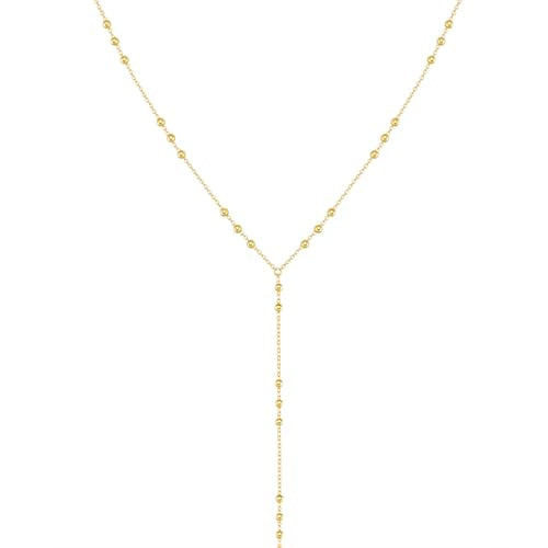 14K Gold Plated Layered Lariat Necklace for Women - Waterproof Non-Tarnish Dainty Gold Chain Necklace, Long Boho Statement Jewelry for Wedding, Prom, Summer Vacation Gifts - color: Beads Y Necklace-Gold