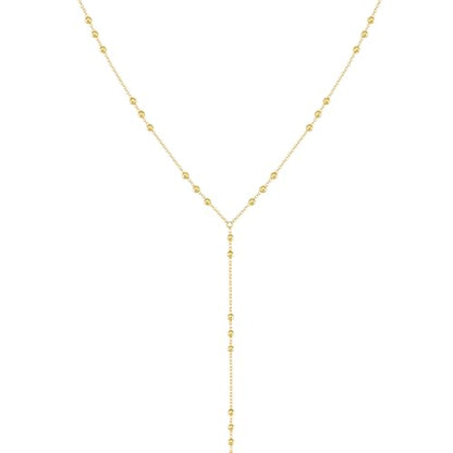 14K Gold Plated Layered Lariat Necklace for Women - Waterproof Non-Tarnish Dainty Gold Chain Necklace, Long Boho Statement Jewelry for Wedding, Prom, Summer Vacation Gifts - color: Beads Y Necklace-Gold