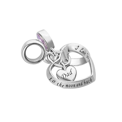 Interlocking Love Heart Dangle Charm fits Pandora Charms Bracelets with Pink Birthstone Cubic Zirconia I Love You to the Moon and Back - style: I Love You to the moon and back Dad