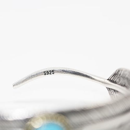 Innocence S925 Silver-Plated Antique Wide Feather Cuff Bracelet For Men Women Adjustable Retro Twisted Feathers Bracelets Gift Jewelry - color: Feather C