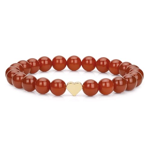 Healing Bracelet For Women Anxiety Beaded Bracelets Jewelry Healing Stone Crystal Bracelet Stress Relief Yoga Beads Chakra Bracelets Gifts For Women pink - color: Heart-Red Agate