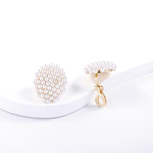 YOQUCOL Simulated Pearl Flower-Cluster Shape Clip On Stud Earrings Non Pierced Ear Earrings for Women - color: Oval