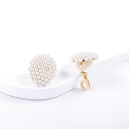 YOQUCOL Simulated Pearl Flower-Cluster Shape Clip On Stud Earrings Non Pierced Ear Earrings for Women - color: Oval