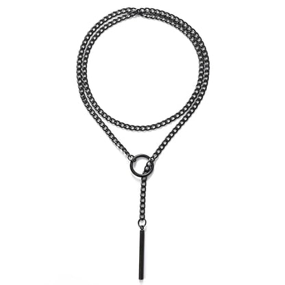 sroyte Slip Chain Necklaces for Women,Stainless Steel O-Ring Adjustable Lariat Y-Necklace,Punk Gothic Cuban Collar Choker Necklace for women - size: 36.5"