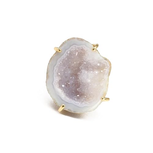 Elegant Geode Druzy Gemstone Statement Ring for Women, Adjustable Ring, Gold Plated Stone Size 20-25mm - color: Gray, style: 1