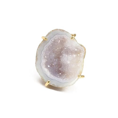 Elegant Geode Druzy Gemstone Statement Ring for Women, Adjustable Ring, Gold Plated Stone Size 20-25mm - color: Gray, style: 1