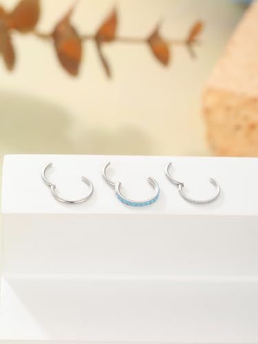 Oveta 3PCS 20G Nose Rings Hoop 8mm, Surgical Steel Tragus Helix Conch Piercing Jewelry Higned Segment Clicker Cartilage Hoop Earrings for Women Men, Silver/Gold - color: Silver