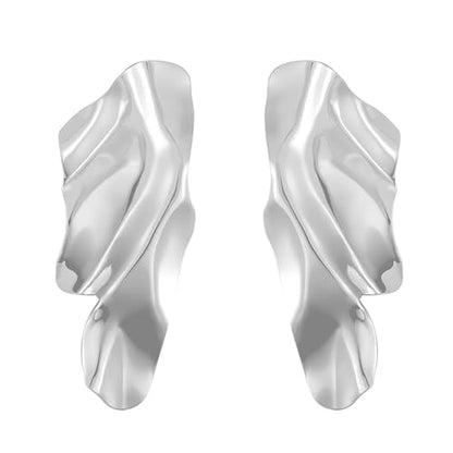 MALOYANVE Statement Geometric Texture Earrings Large Leaf Fashion Irregular Metal Simple Modern Lightweight Stud Earrings Trendy Jewley Gifts for Women