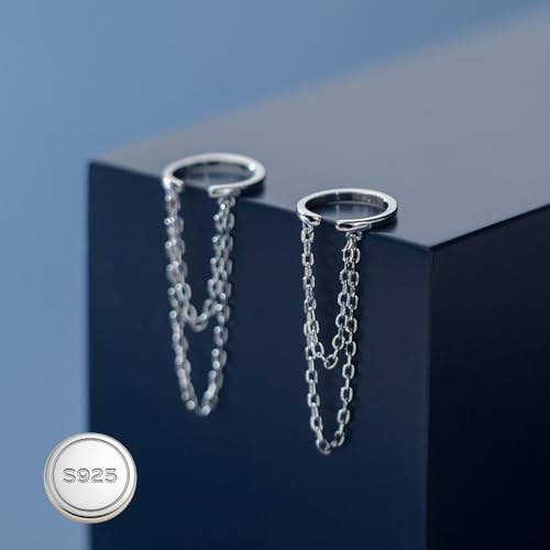 Reffeer Solid 925 Sterling Silver Minimalist Cuff Earrings Chain for Women Cartilage Wrap Earrings Helix Cuffs - color: A-Silver