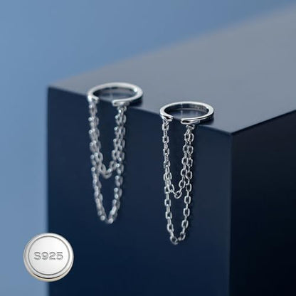Reffeer Solid 925 Sterling Silver Minimalist Cuff Earrings Chain for Women Cartilage Wrap Earrings Helix Cuffs - color: A-Silver