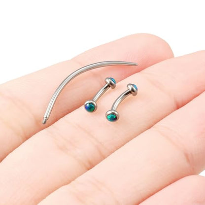 F136 Titanium 16g 6/8/10mm Opal Eyebrow/Rook/Snug/Vertical-Labret/VCH/Snake-Eyes/Anti-Tragus/Christina/Daith/Belly-Button/Bridge/Hood/Surface Curved Barbell Piercing Jewelry for Women Men - color: Green, size: 6mm=1/4in