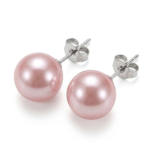 Pearl Stud Earrings Multicolor Shell Beads Pearl Hypoallergenic Stud Earrings Ocean Shell Pearl Jewelry - color: Pink