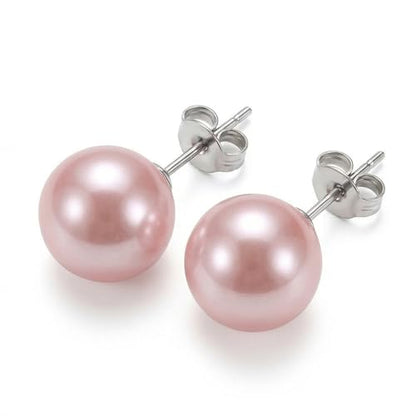 Pearl Stud Earrings Multicolor Shell Beads Pearl Hypoallergenic Stud Earrings Ocean Shell Pearl Jewelry - color: Pink