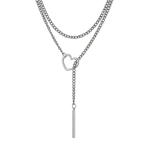 MIFYNN Slip Chain Necklace Stainless Steel Punk Rock Bar Pendant Choker Necklaces Adjustable Handmade Boho Long Lariat Necklace Statement Day Collar for Women - style: Long silver bar