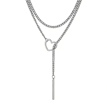 MIFYNN Slip Chain Necklace Stainless Steel Punk Rock Bar Pendant Choker Necklaces Adjustable Handmade Boho Long Lariat Necklace Statement Day Collar for Women - style: Long silver bar
