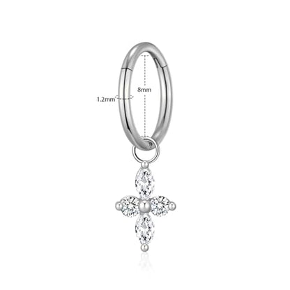Ourania 16G Gold Stainless Steel Zircon Dangle Huggie Hoop Rook Piercing Helix Hoop Earring Tragus Hoop Cartilage Piercing for Women - color: Flower Silver 2PCS, size: 1.2*8mm 2pcs