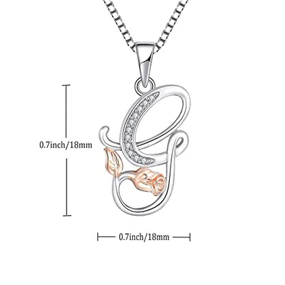 STARCHENIE Initial Necklace for Women Sterling Silver Letters 26 Alphabet Pendant Rose Flower Jewelry Gifts for Family Sisters Friend - color: G