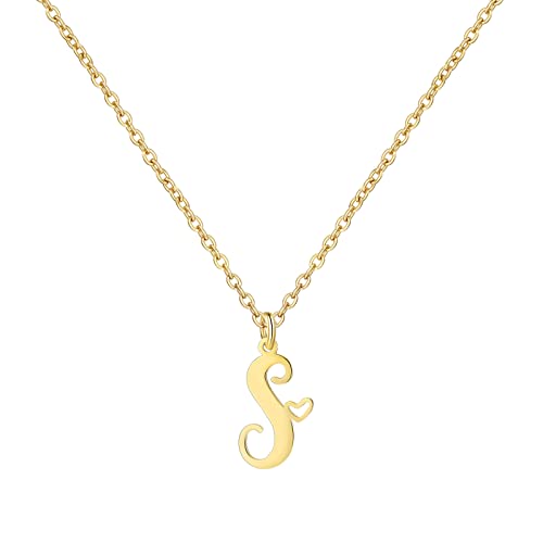 Gold Heart Initial Necklaces for Women, Minimalist Initial Heart Necklaces for Her, Dainty Alphabet Letter Pendant Necklaces Gift Jewelry - color: Gold, style: S