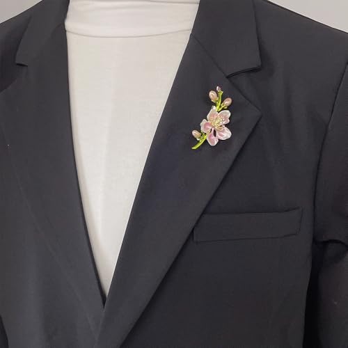 Elegant Peach Blossom Cz Brooch for Women Men Delicate Crystal Flower Faux Pearl Enamel Lapel Pins Dress Coats Scarves Accessories Wedding Party Prom Fashion Jewelry