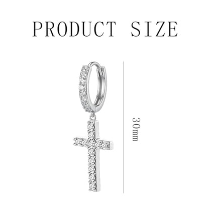 NEWITIN CZ Cross Earrings for Men Women 14K Gold Plated Huggie Hoop Earring | Hypoallergenic, 5A+ Cubic Zirconia, Cartilage Earring, Sensitive Ears, Silver Gold, Men Hoops Dangling, Cross Diamond Earring - color: Silver B