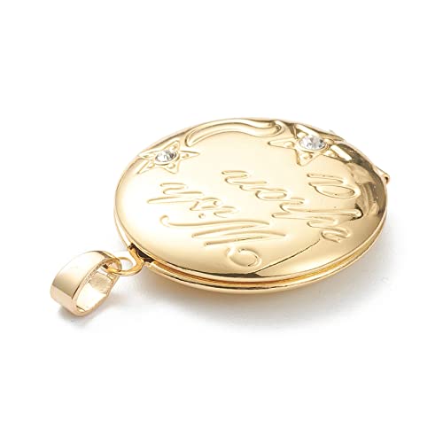 Craftdady 18K Gold Plated Brass Photo Locket Frame Pendants Charms for Necklaces Personalized Jewelry Crafts Making - size: 29.5x25.5mm Round