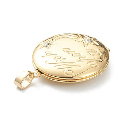Craftdady 18K Gold Plated Brass Photo Locket Frame Pendants Charms for Necklaces Personalized Jewelry Crafts Making - size: 29.5x25.5mm Round