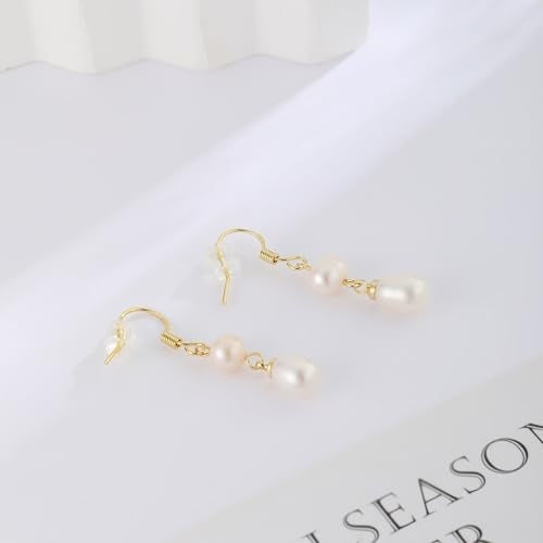 Chunky Hoop Huggie Dangle Tassel Pearl Bow Heart Charm Stud Cilp-on Earrings for Women, 14K Gold plated/Sterling Silver Plated CZ Large Jewelry Vintage Dainty Trendy Gift Daily Prom Party - style: Pearl Dangle-GD