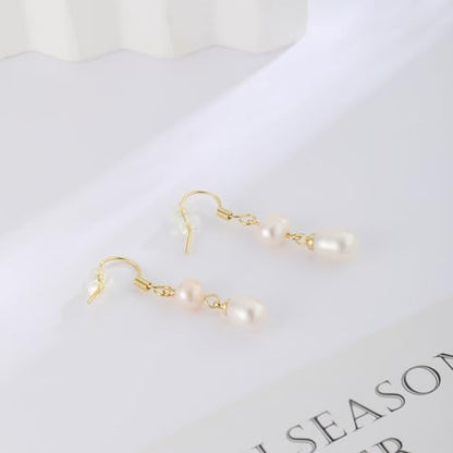 Chunky Hoop Huggie Dangle Tassel Pearl Bow Heart Charm Stud Cilp-on Earrings for Women, 14K Gold plated/Sterling Silver Plated CZ Large Jewelry Vintage Dainty Trendy Gift Daily Prom Party - style: Pearl Dangle-GD