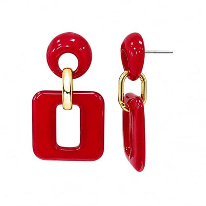 Retro Boho Hollow Square Earrings Lightweight Fashion Jewelry Casual Daily Wear Geometric Drop Earrings Party Acrylic Square Dangle Accessories - color: Red