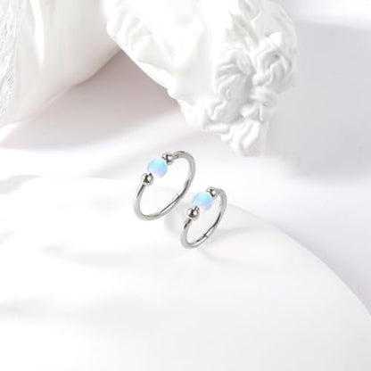 ONESING 9-40 Pcs Nose Rings - Hoops, Studs & L Shape - Hypoallergenic Stainless Steel Nose Piercings for Women & Men - color: White Opal-2Pcs