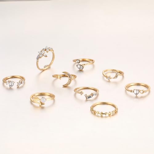 FUTIMELY Boho Retro Stackable Rings Sets for Women Knuckle Joint Finger Knuckle Nail Ring Sets Moon Stars Stack Preppy Statement Rings Cute Trendy Stuff Jewelry - style: B-2