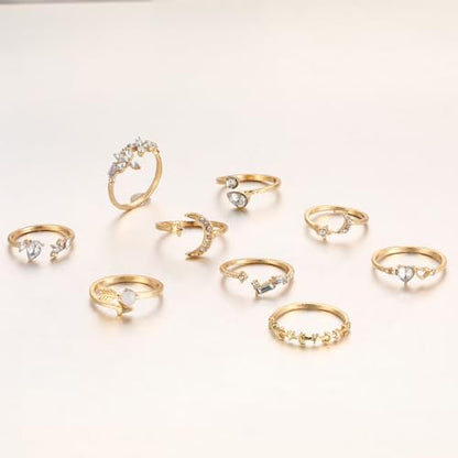 FUTIMELY Boho Retro Stackable Rings Sets for Women Knuckle Joint Finger Knuckle Nail Ring Sets Moon Stars Stack Preppy Statement Rings Cute Trendy Stuff Jewelry - style: B-2