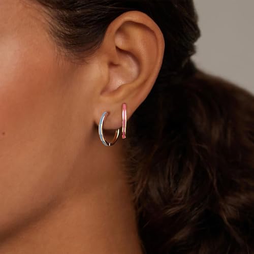 JINEAR 2 Pairs Gold Hoop Earrings for Women Dainty Huggie Earrings Set | 14K Gold Plated Cubic Zirconia Hypoallergenic Lightweight Waterproof Cartilage Hoop Earrings Trendy Jewelry Gift - color: enamel earrings-blue red