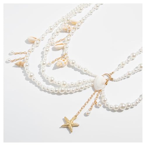Sexy Multi-layered Starfish Pearl Pendant Waist Chain,White Pearl Tassel Hip Belly Body Chain,Festival Rave Beaded Waist Belt,Summer Shell Conch Body Jewelry for Women