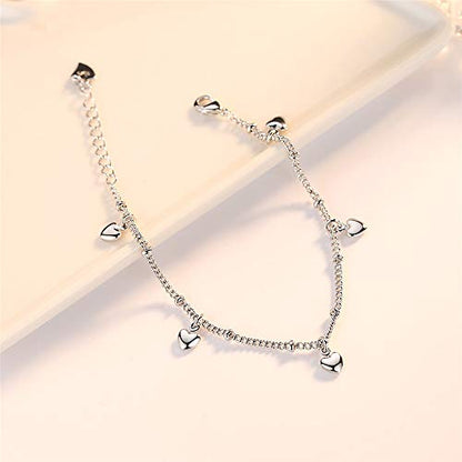 925 Sterling Silver Plated Bracelets for Women Love Heart Charm Chain Bracelet Bangle Fashion Jewelry Gifts - style: heart hanging