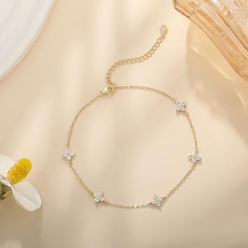 Anklets for Women Waterproof 14K Gold Plated Beach Ankle Bracelets | Dainty Summer Butterfly Clover Anklet Non Tarnish, Heart Bow Anklet, Layered Beach Jewelry, Accessories for Women Trendy - color: Gold 3