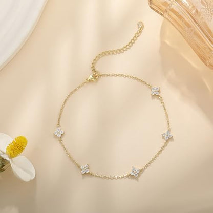 Anklets for Women Waterproof 14K Gold Plated Beach Ankle Bracelets | Dainty Summer Butterfly Clover Anklet Non Tarnish, Heart Bow Anklet, Layered Beach Jewelry, Accessories for Women Trendy - color: Gold 3