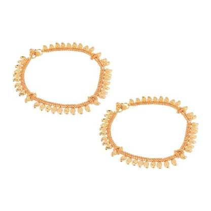 Efulgenz Indian Anklets for Women with Layered Chain Antique Gold Tone Boho Gothic Vintage Rhinestone Ankle Bracelet Pair Anklet Set with Faux Pearl Charms Payal Beach Barefoot Feet Jewelry for Women,