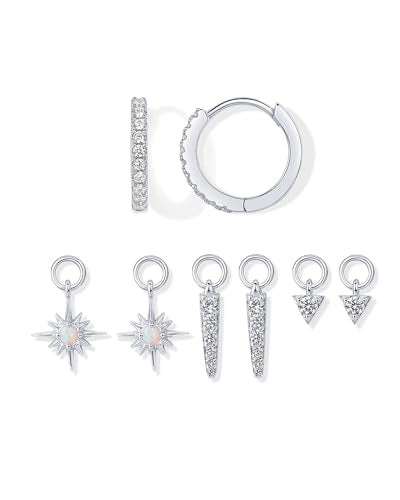 PAVOI 14K Gold Plated Mix & Match Charms Dainty Huggie Earrings for Women | Hypoallergenic Earrings with 925 Sterling Silver Posts, Huggie Hoop Earrings with Motif Dangle Charms Pack - style: North Star