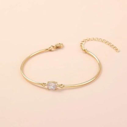 Elegant Yellow Gold Oval Cubic Zirconia Bracelet, Geometric Rhinestone Bangles And Bangle Bracelets For Women Minimalist Oval Shaped Jewelry Perfect Daily Wear