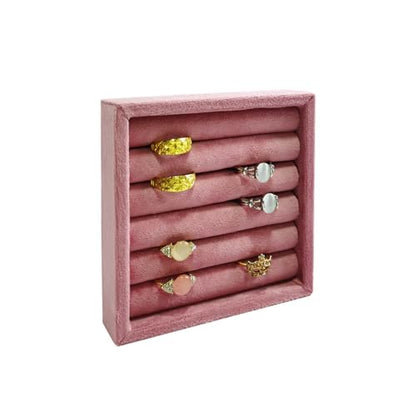 SCIKHETF Velvet 5 Slots Ring Earrings Trays Small Showcase Display Travel Ring Holder & Organizer (Pink) - color: Pink