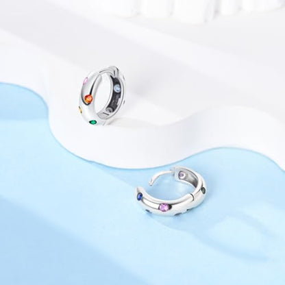 14k Gold Plated Star Moon Sun Huggies Hoops Earrings for Woman | 925 Sterling Silver Cubic Zirconia Twisted Cross Hoop Post Chunky Small Tiny cuff Earring Gift for Her - color: silver