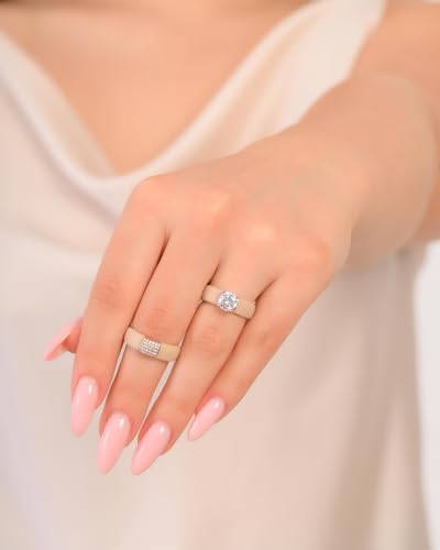 Rinfit Silicone Ring with Stone, Round Cut CZ | AAAAA Grade Cubic Zirconia, Solitaire Engagement Ring for Her, Flexible Rubber Wedding Band for Women, Patented Design - color: Pack N: Nude / Rose Gold